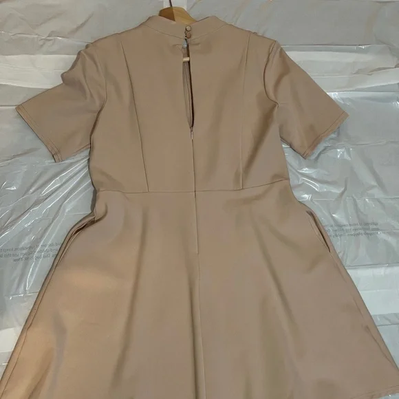 NWT ASOS Lace Panel Fit & Flare Dress Soft Taupe Beige/ Nude Beige Size US 12 - Picture 10 of 16